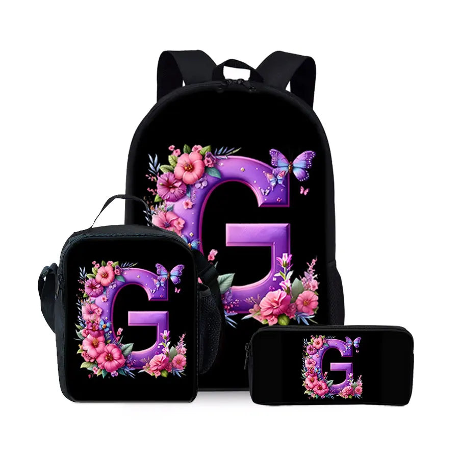 English Alphabet Pattern 2D Flat Cartoon School Backpack Three Piece Set