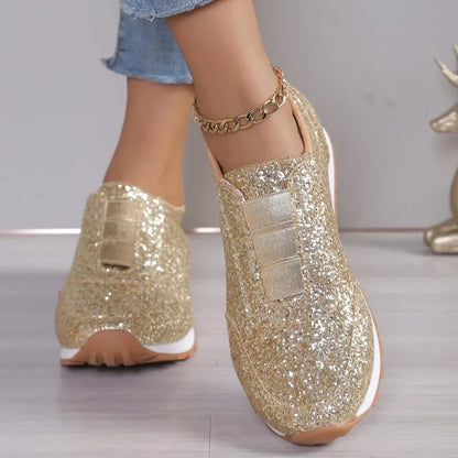 Slip-on Low-heeled Gold Silver Trend Sport Casual Walking Sneakers