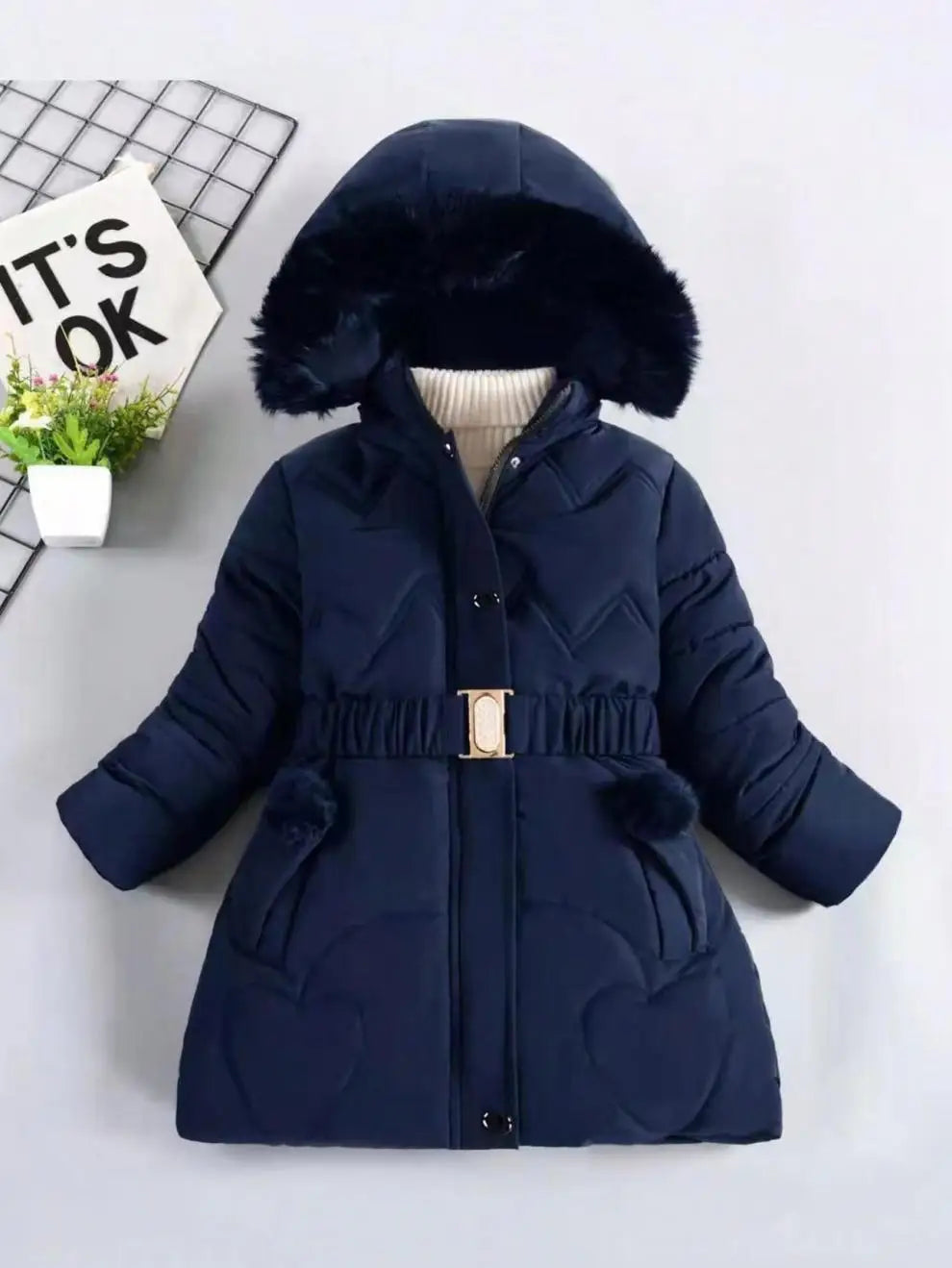 4 5 6 8 10 Years Winter Keep Warm Thicken Hooded Zipper Fur Collar Jacket