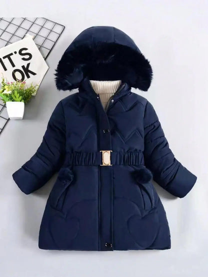 4 5 6 8 10 Years Winter Keep Warm Thicken Hooded Zipper Fur Collar Jacket