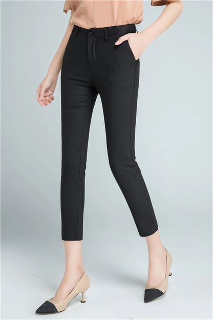 Pantalones rectos de algodón elástico de cintura ajustada