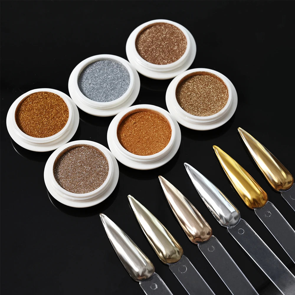 6Colors/Set Metallic Mirror Chrome Nail Powder Holographic Chameleon Glitters