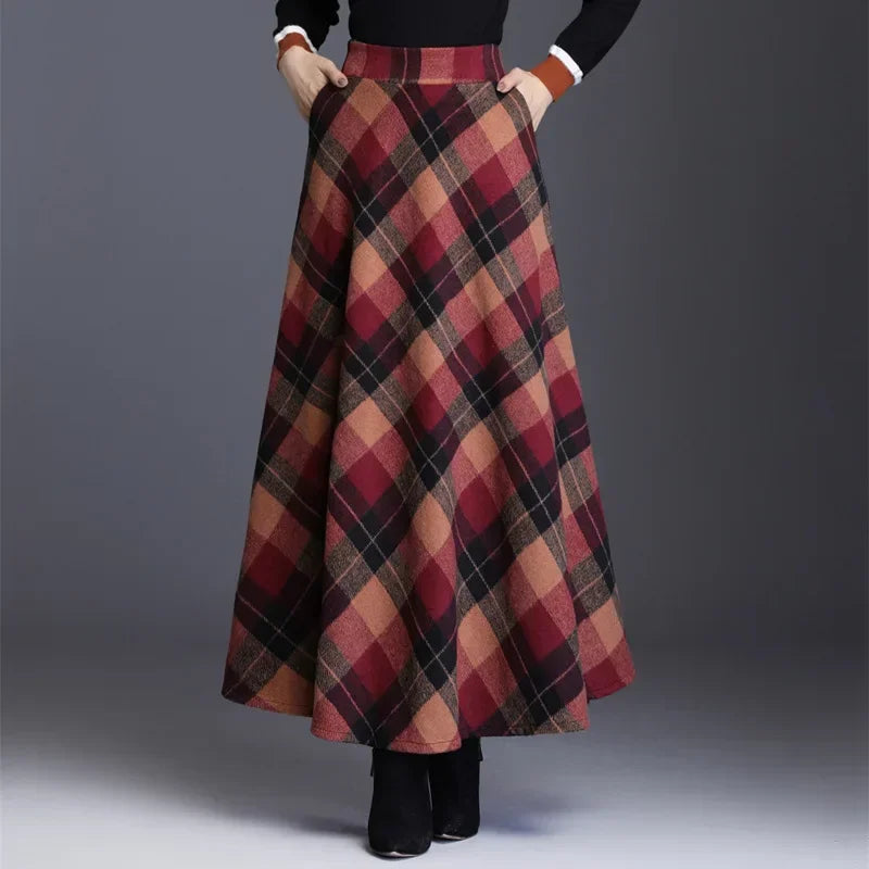Thickened Woolen Plaid Mini Skirt
