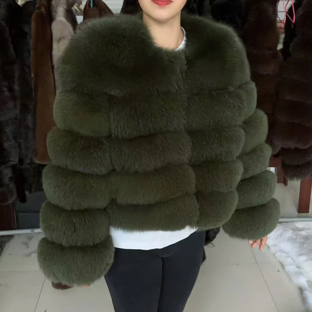 Fox Fur Coat Real Winter Brown Leather Coats & Jackets