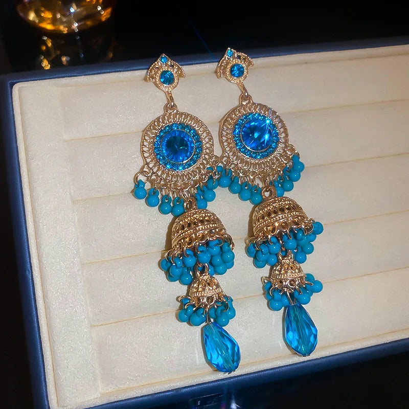 Vintage Blue Water Drop Crystal Clips Earrings