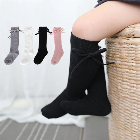 Knee High Baby Girls Bowknot Long Soft Cotton Socks