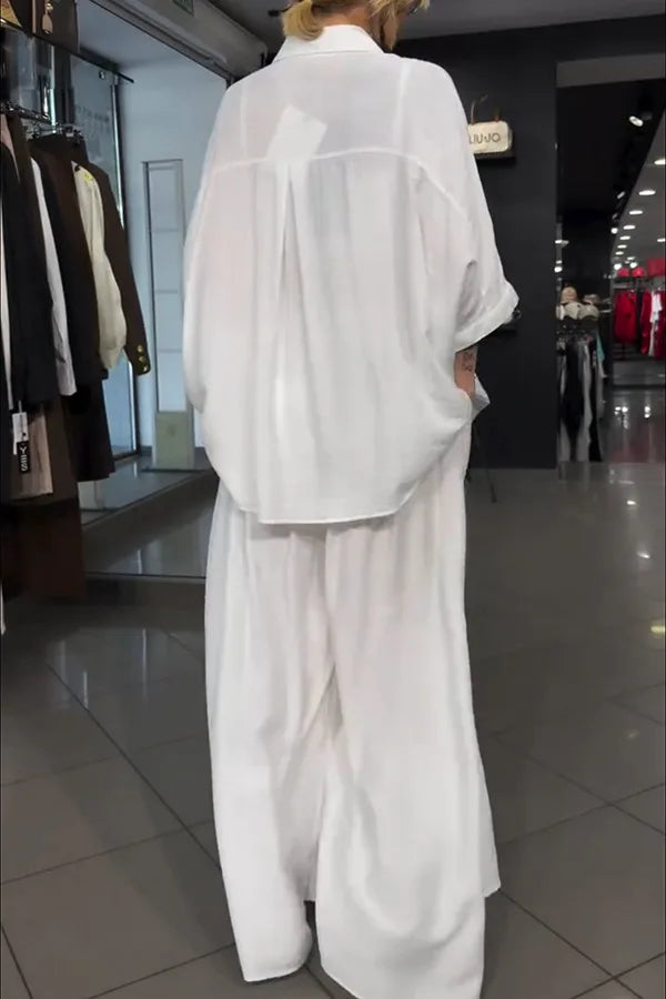 Long Sleeve Button Shirt & Wide Leg Pants Set