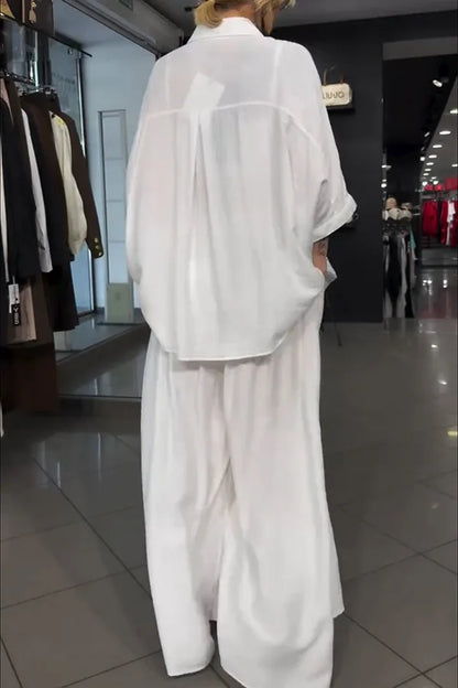 Long Sleeve Button Shirt & Wide Leg Pants Set