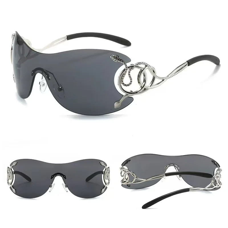 Rimless One-piece Snake Temple Y2K Sun Glasses
