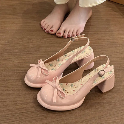 Butterfly-knot Slingback Thick Heel Buckle Strap Sandals