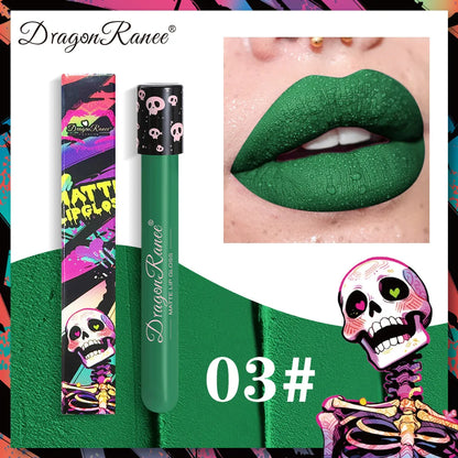 12 Color Halloween Lip Gloss Makeup Black Green Purple Waterproof Matte Lipstick