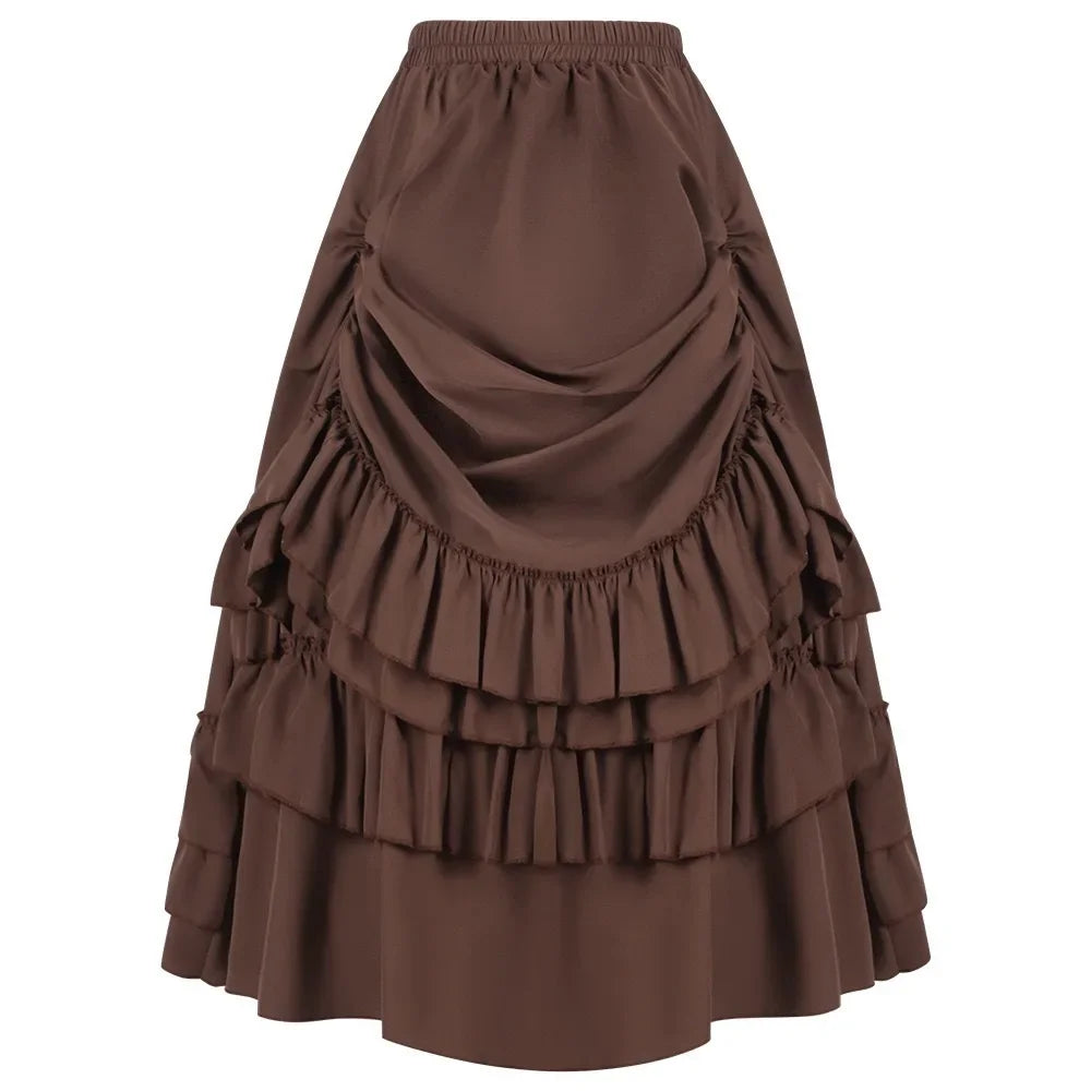 Brown Ruffled High Waisted Long Victorian Skirt