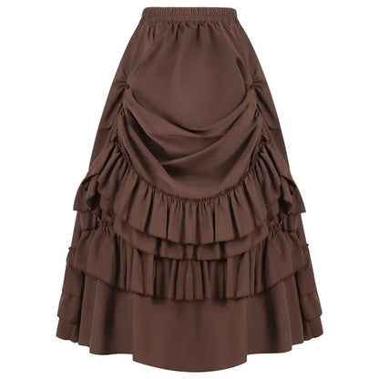 Brown Ruffled High Waisted Long Victorian Skirt