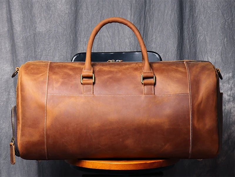 Vintage Crazy Horse Genuine Leather Travel Bag  Large Luggage