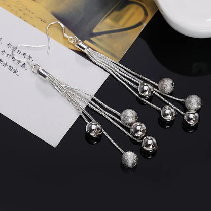 925 Sterling Silver Beads Long Earrings