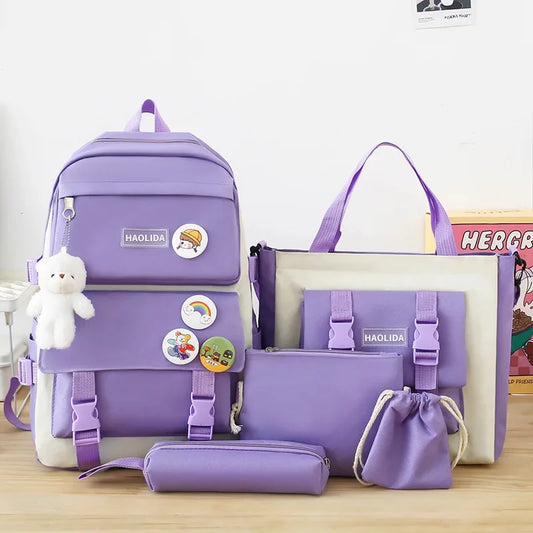 5PCS Kit Backpack High Capacity Waterproof School Bags