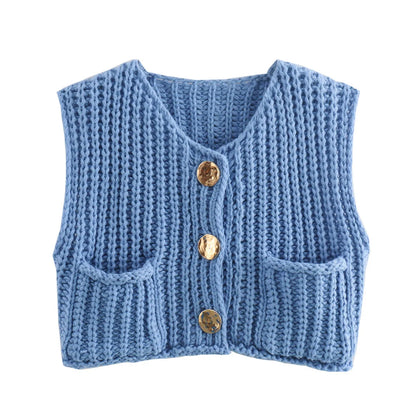 Korean Crop Sweater Vest Solid Loose Casual Sweater Vest