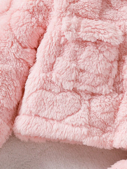 Baby girl casual pink plush long sleeved jacket Set