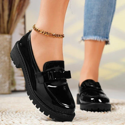 Bow Leather Casual Anti Slip Loafers Shoes