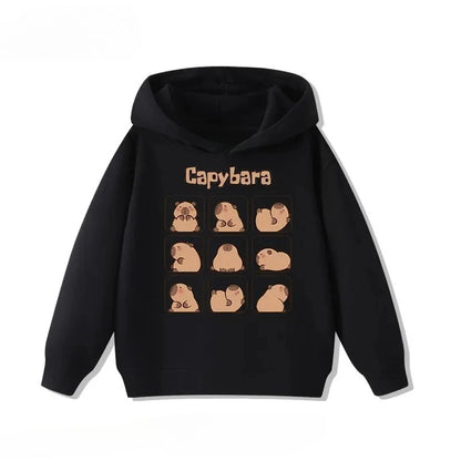 Autumn Winter Cartoon Cute Capybara Print Hooded Pullover