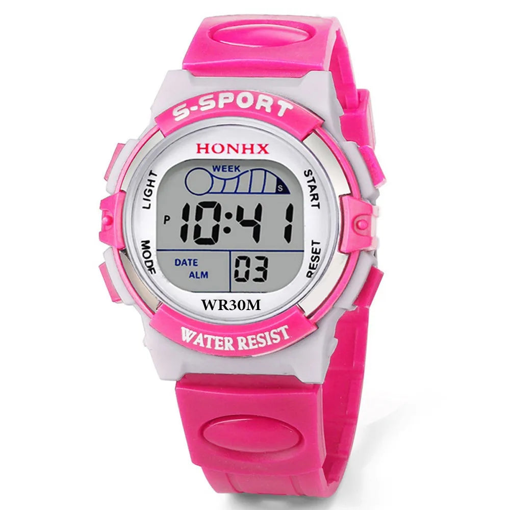 Kids Electronic Sports Color Luminous LED Dial Waterproof Multi Function Watch