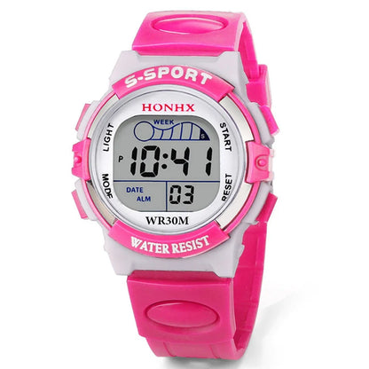 Kids Electronic Sports Color Luminous LED Dial Waterproof Multi Function Watch