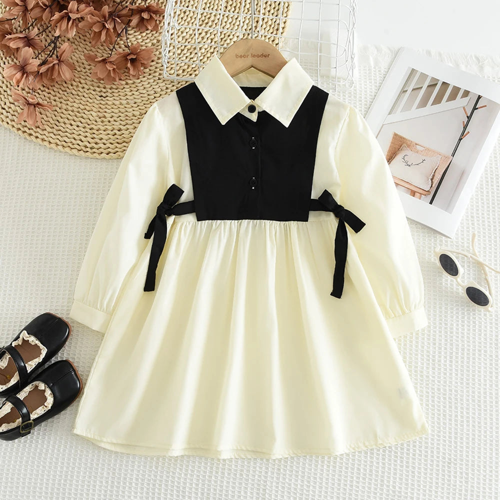 Bear Leader Butterfly Knot Color Blocked Girls Dresses