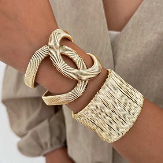Punk Hip Hop Irregular Twisted Cuff Wide Bangles Vintage Silver Color Geometric Bracelets