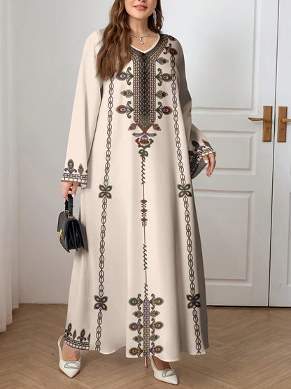 Middle Eastern Robe Plus-Size Long-Sleeve Dress