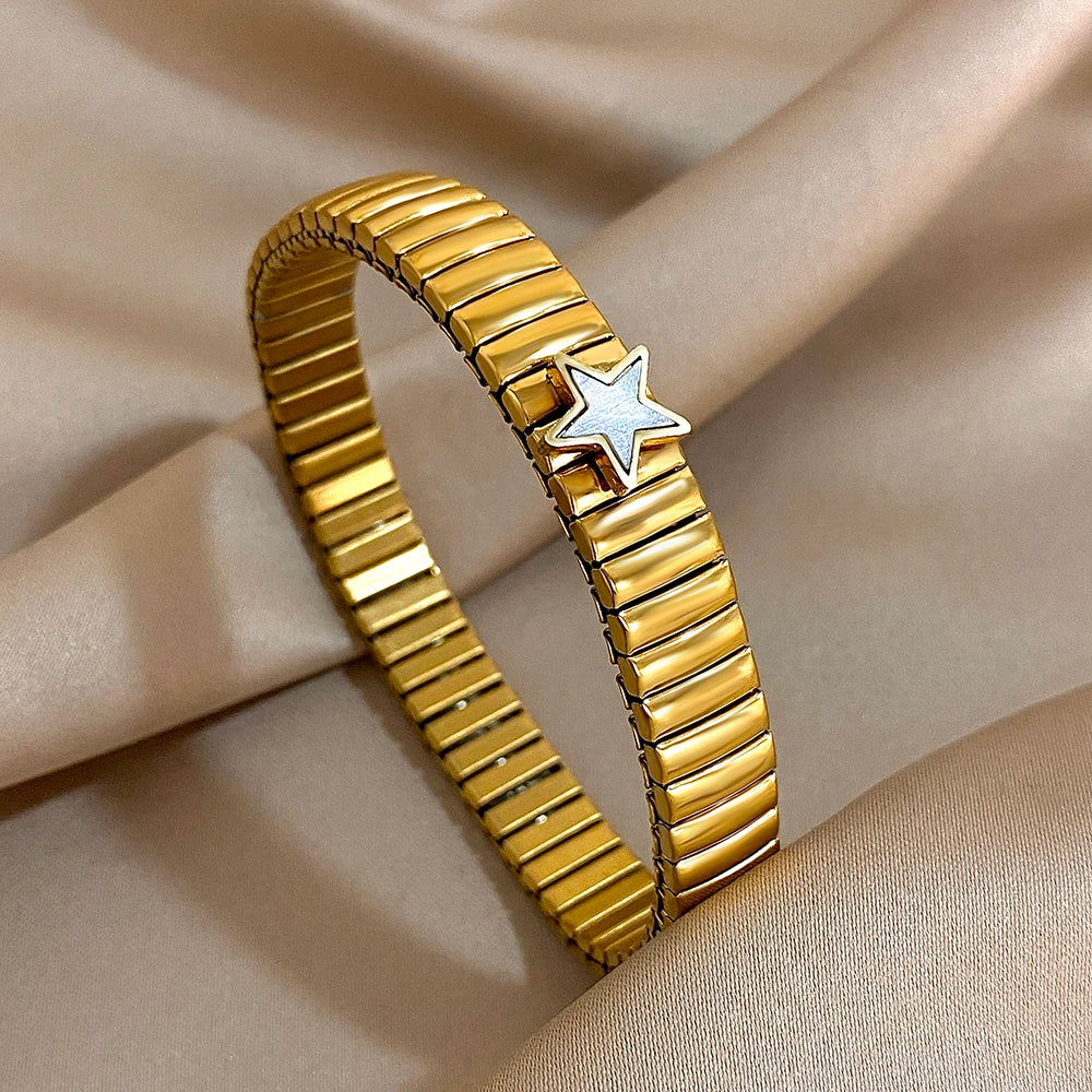 Gold Plated Stainless Steel Elastic Bangles Bracelet
