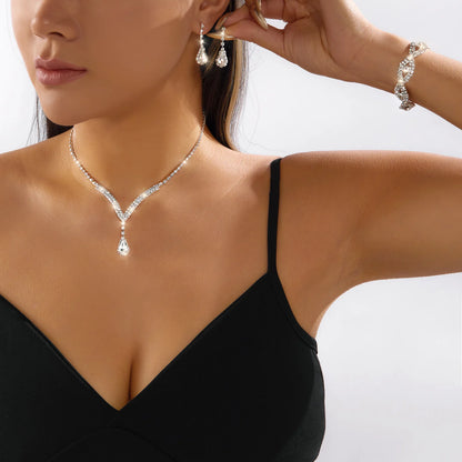 Geometric Rhinestone Crystal Necklace Choker Jewelry Set