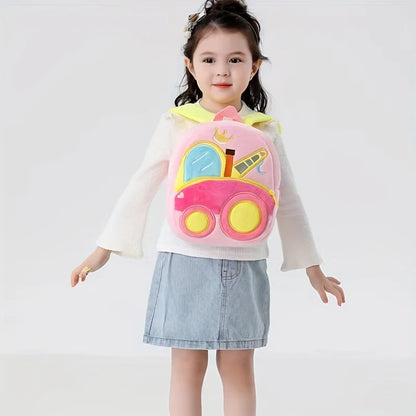 Cartoon Plush Kid Backpack Engineering Vehicles Kindergarten Schoolbag