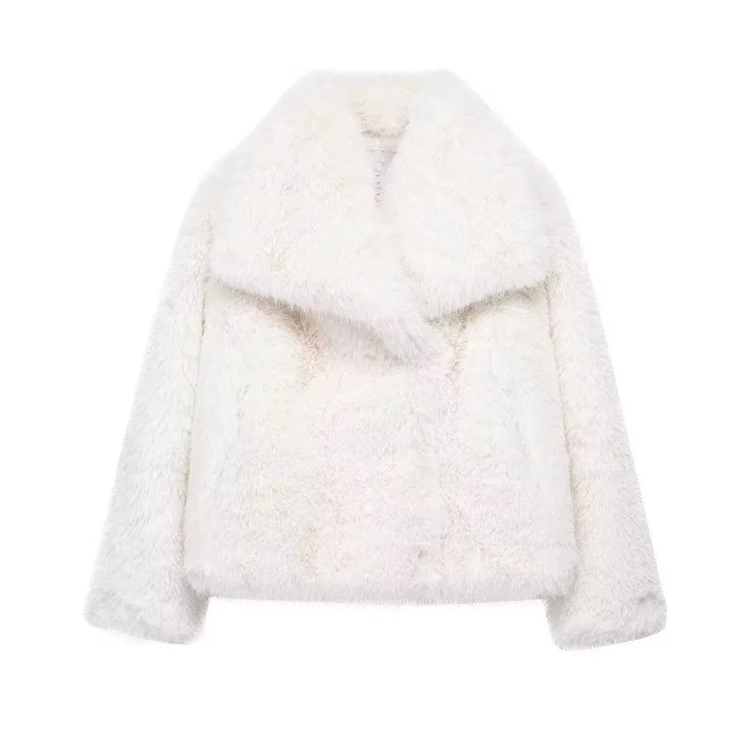 Elegant Faux Fur Warm Fluffy Loose Long Sleeve Lapel Jacket