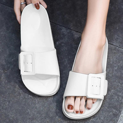 Flat Slides With Adjustable Buckle House Slippers