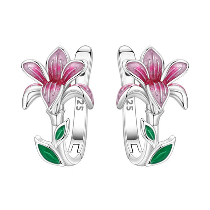 Orstarry Original 925 Sterling Silver Blue Iris Flower Earrings
