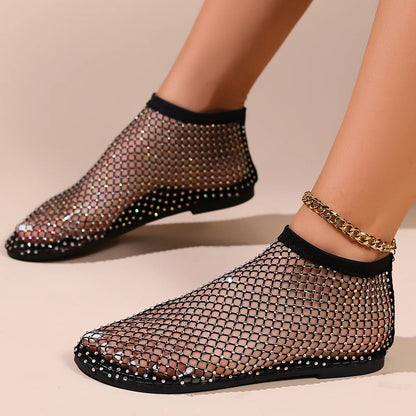 Mesh Luxurious Rhinestone Round Toe Sandal