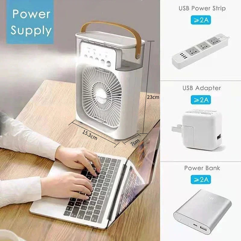 3 In 1 New Fan AIr Conditioner Household Small Air Cooler LED Night Light Portable