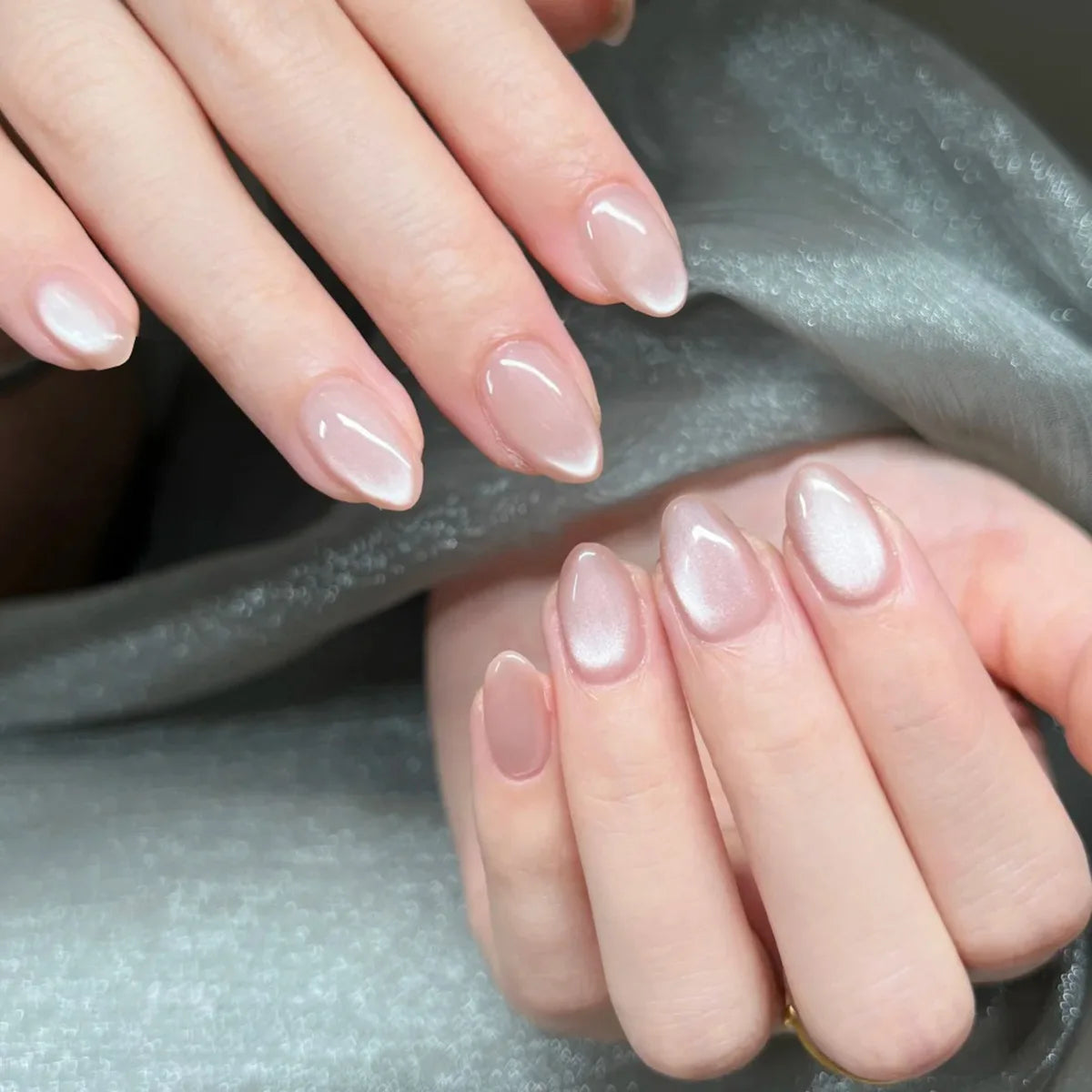 24Pcs Metallic Cat Eye French Sheer Manicure Tip Art Textured 3D Acrylic False Nails