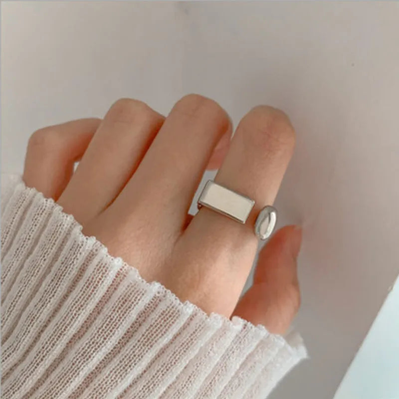 925 Sterling Silver Retro Geometric Asymmetric Rings