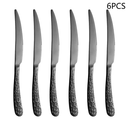 4/6/16/24pcs Black stainless steel cutlery knife