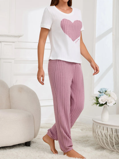 Heart pattern short sleeve shirt pyjamas