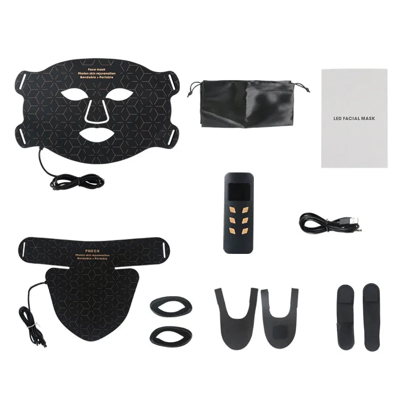 Silicone Face LED Mask SPA 4 Color Red Light Therapy Infrar Flexible Therapy Anti Aging Rejuvenation Repair Brighten Skin Tone