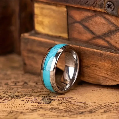 Inlay Blue Turquoise 8MM Stainless Steel Rings