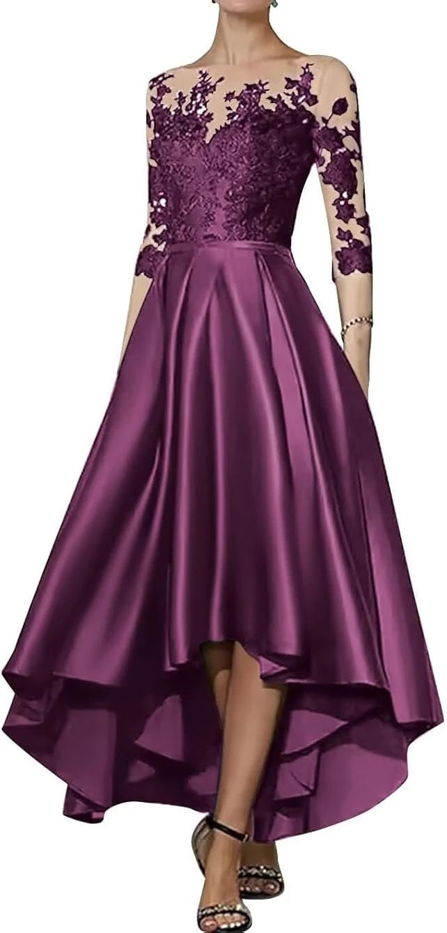 V-Neck Satin Asymmetrical Elegant Dress