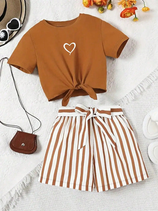 Casual daily short sleeved love printed set
