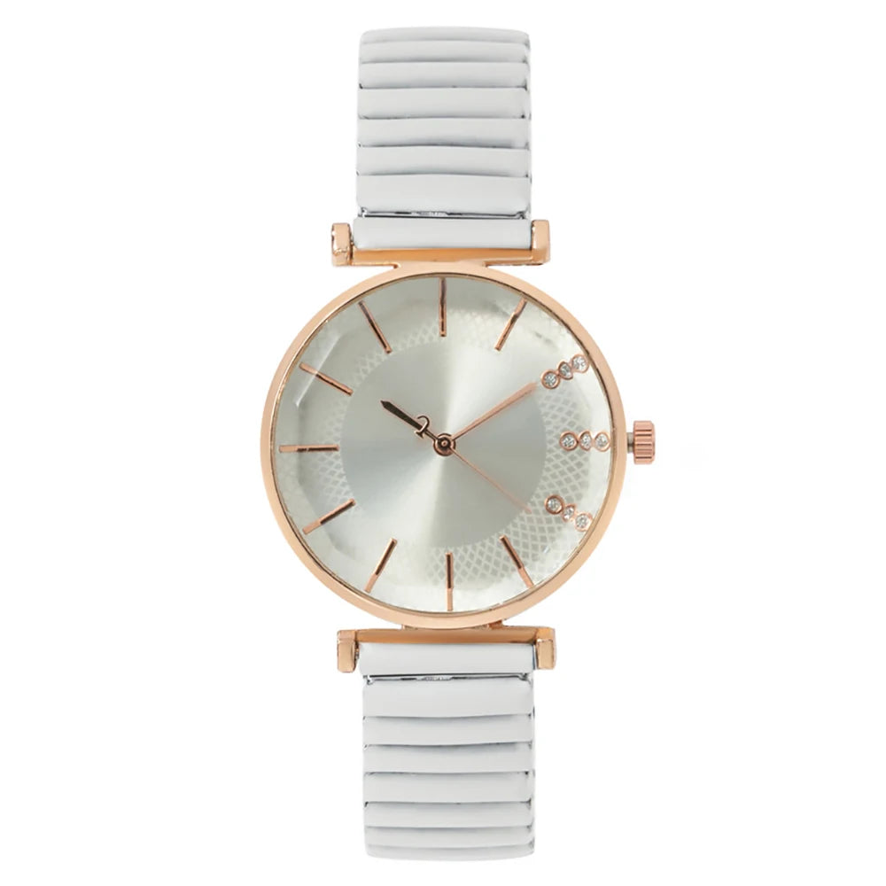 Luxury Treasure Blue Crystal Quartz Casual Stainless Steel Stretch Strap Watch