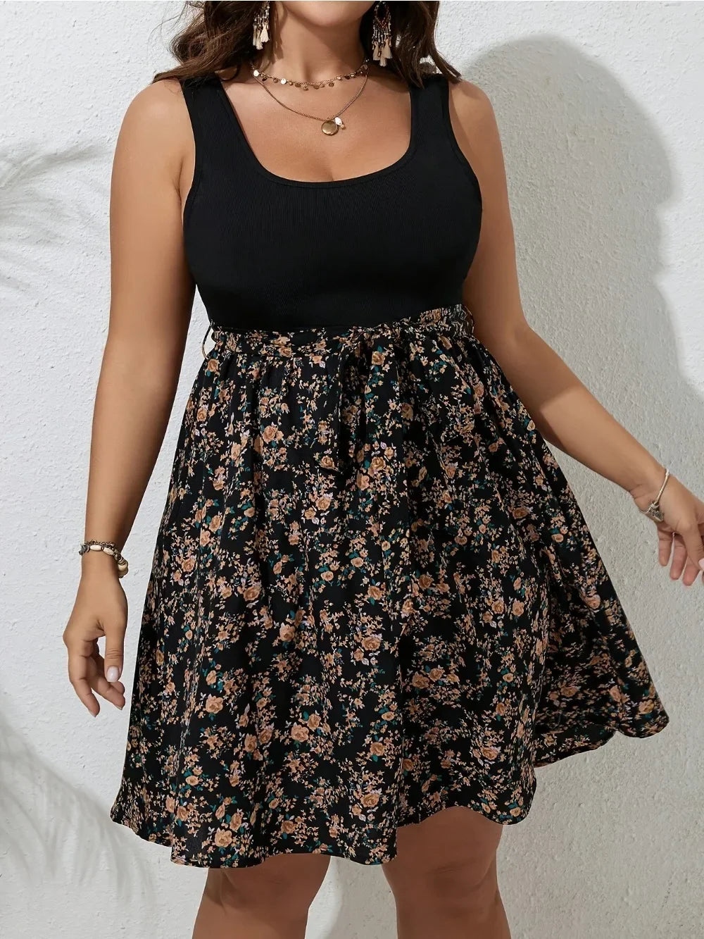 Floral Printed Sleeveless Knee Dress