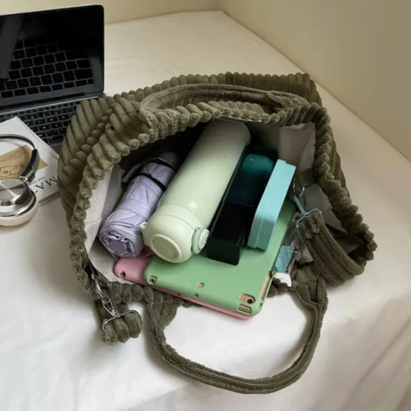 Large Capacity Striped Velvet Handbag Shoulder Crossbody Bags
