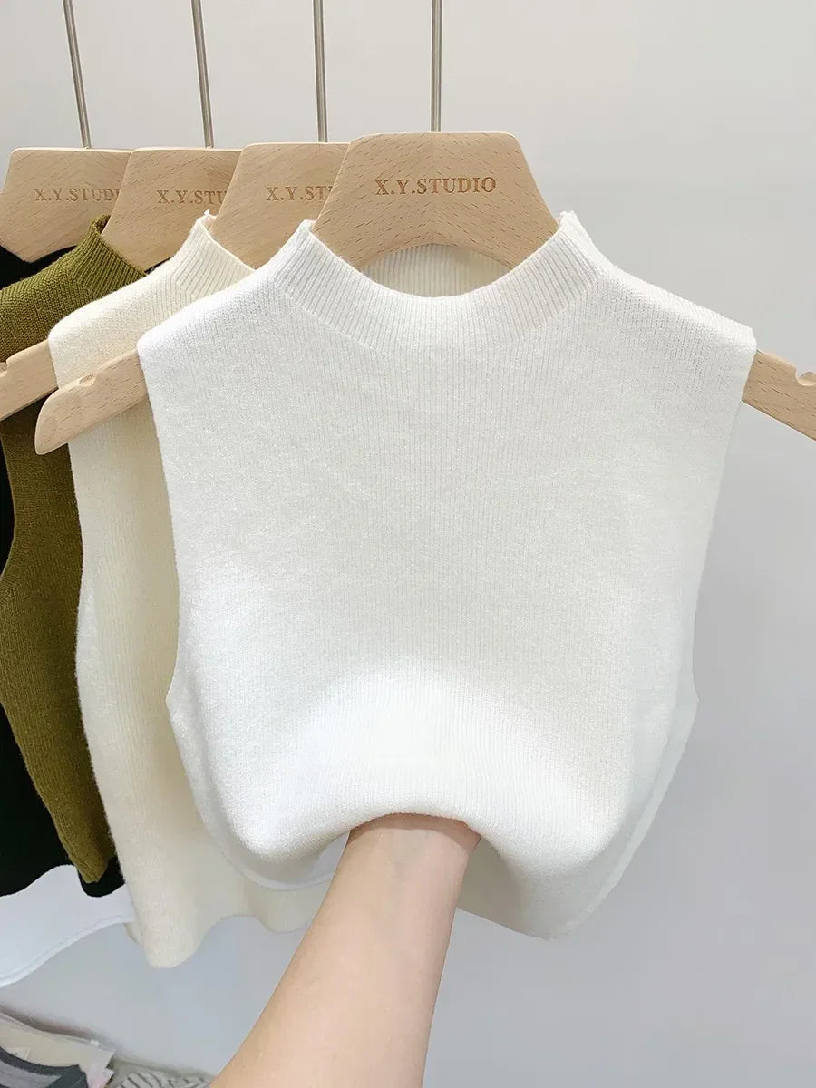 Fall Slim Sweater Short Sleeveless Sweaters Pullovers