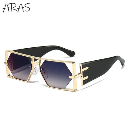 Steampunk Rectangle Metal Frame Sun Glasses